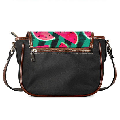 Green Striped Watermelon Pattern Print Saddle Bag