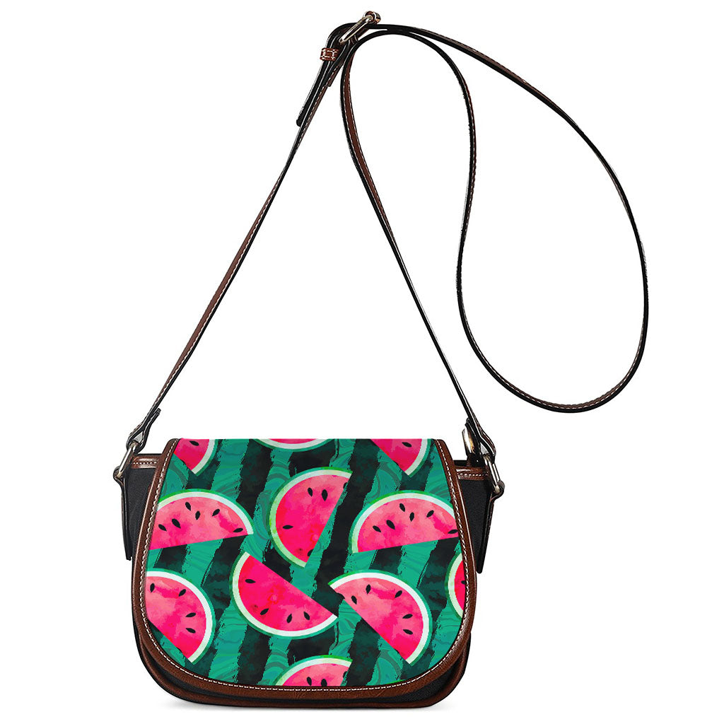 Green Striped Watermelon Pattern Print Saddle Bag