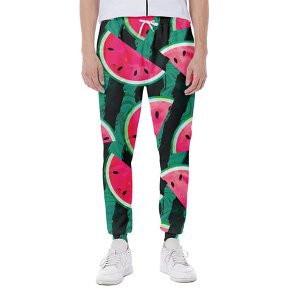 Green Striped Watermelon Pattern Print Scuba Joggers