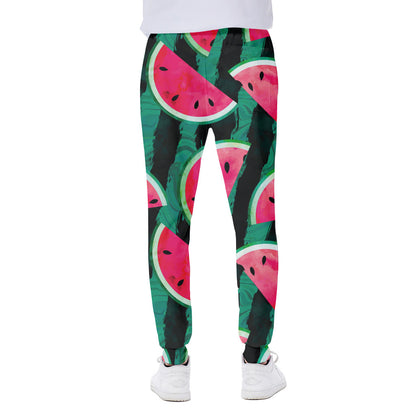 Green Striped Watermelon Pattern Print Scuba Joggers
