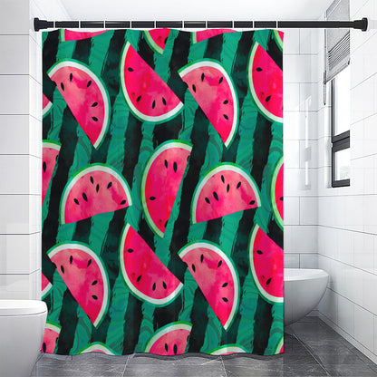 Green Striped Watermelon Pattern Print Shower Curtain