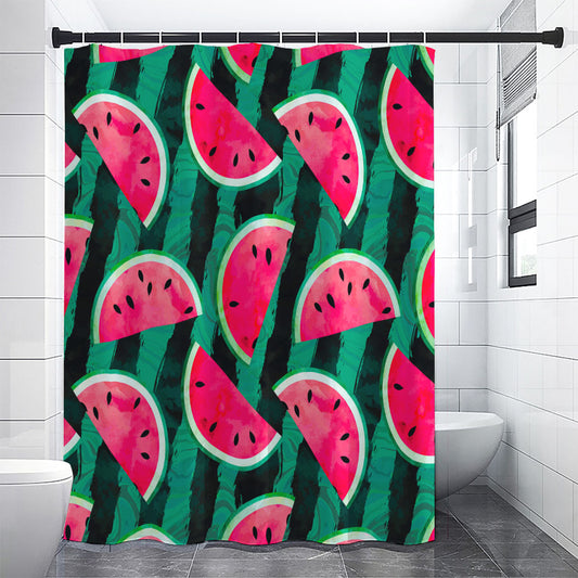 Green Striped Watermelon Pattern Print Shower Curtain