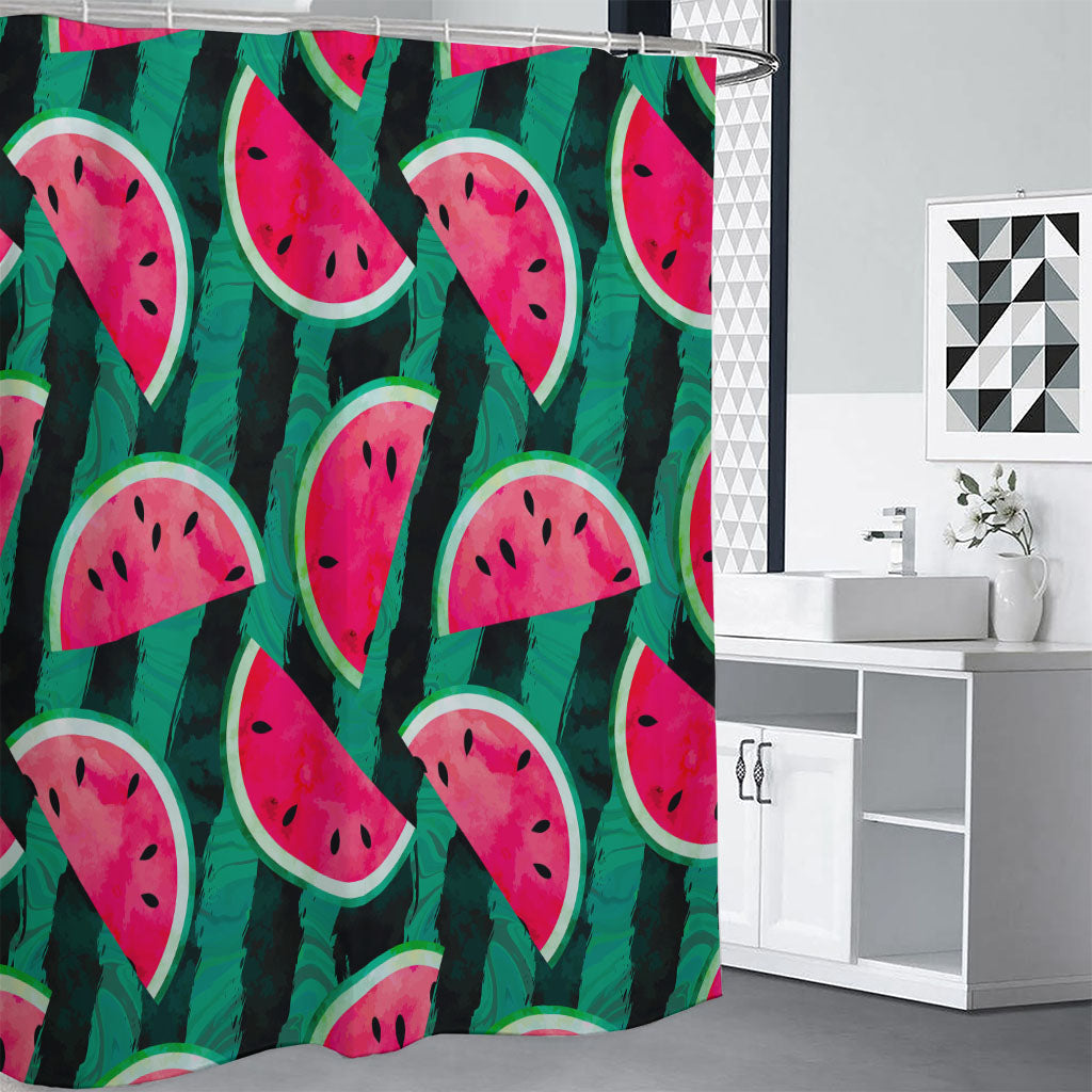 Green Striped Watermelon Pattern Print Shower Curtain