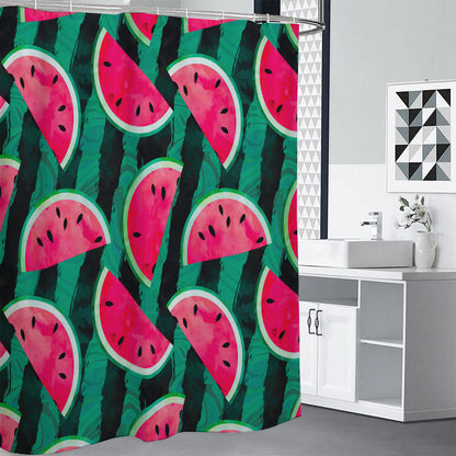 Green Striped Watermelon Pattern Print Shower Curtain