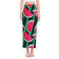Green Striped Watermelon Pattern Print Side Slit Maxi Skirt