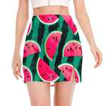 Green Striped Watermelon Pattern Print Side Slit Mini Skirt