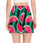 Green Striped Watermelon Pattern Print Side Slit Mini Skirt