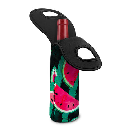 Green Striped Watermelon Pattern Print Single Neoprene Wine Tote