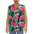 Green Striped Watermelon Pattern Print Sleeveless Baseball Jersey