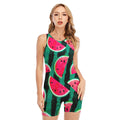 Green Striped Watermelon Pattern Print Sleeveless One Piece Swimsuit