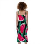 Green Striped Watermelon Pattern Print Slim Fit Midi Cami Dress