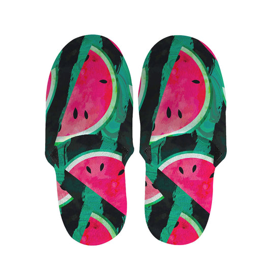 Green Striped Watermelon Pattern Print Slippers