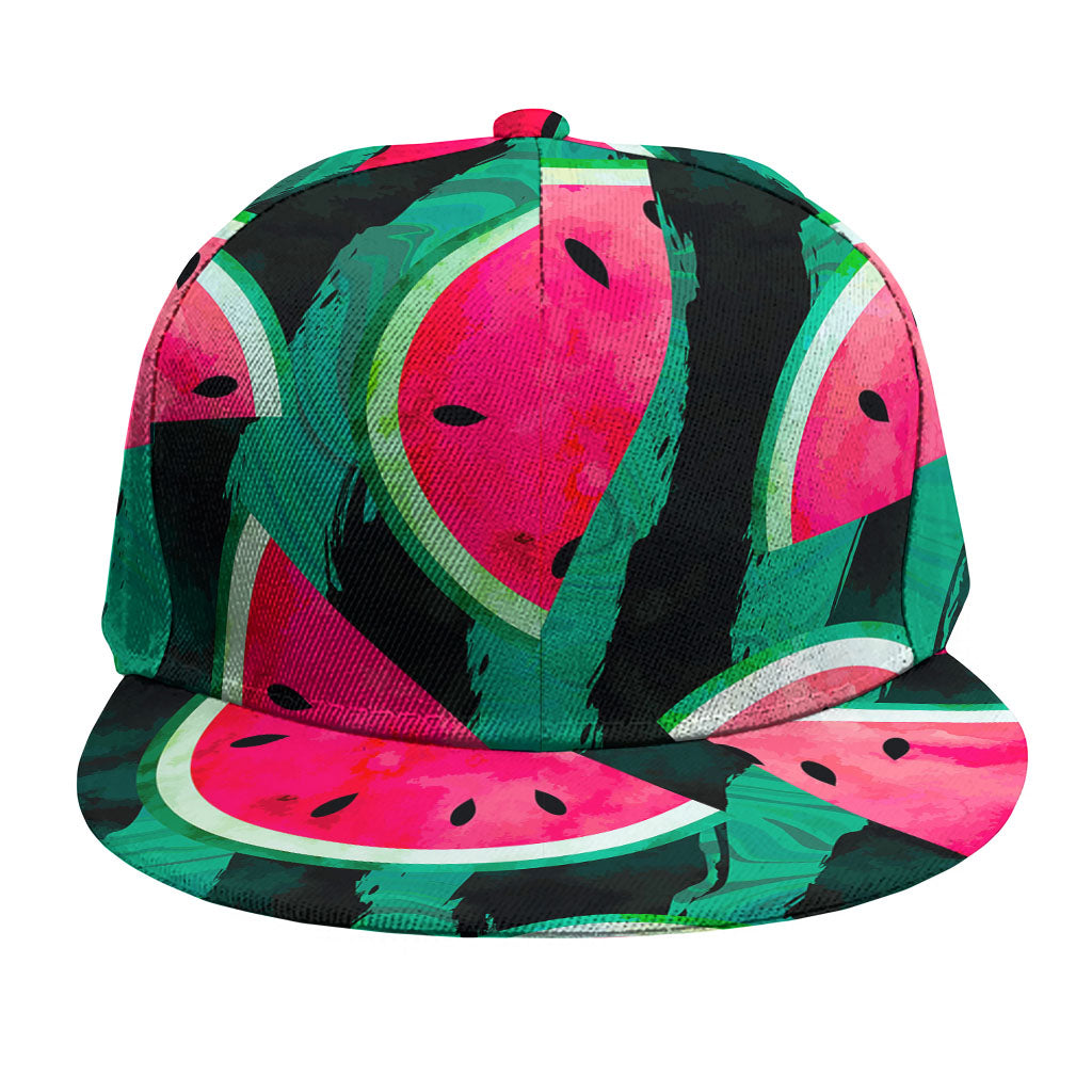 Green Striped Watermelon Pattern Print Snapback Cap