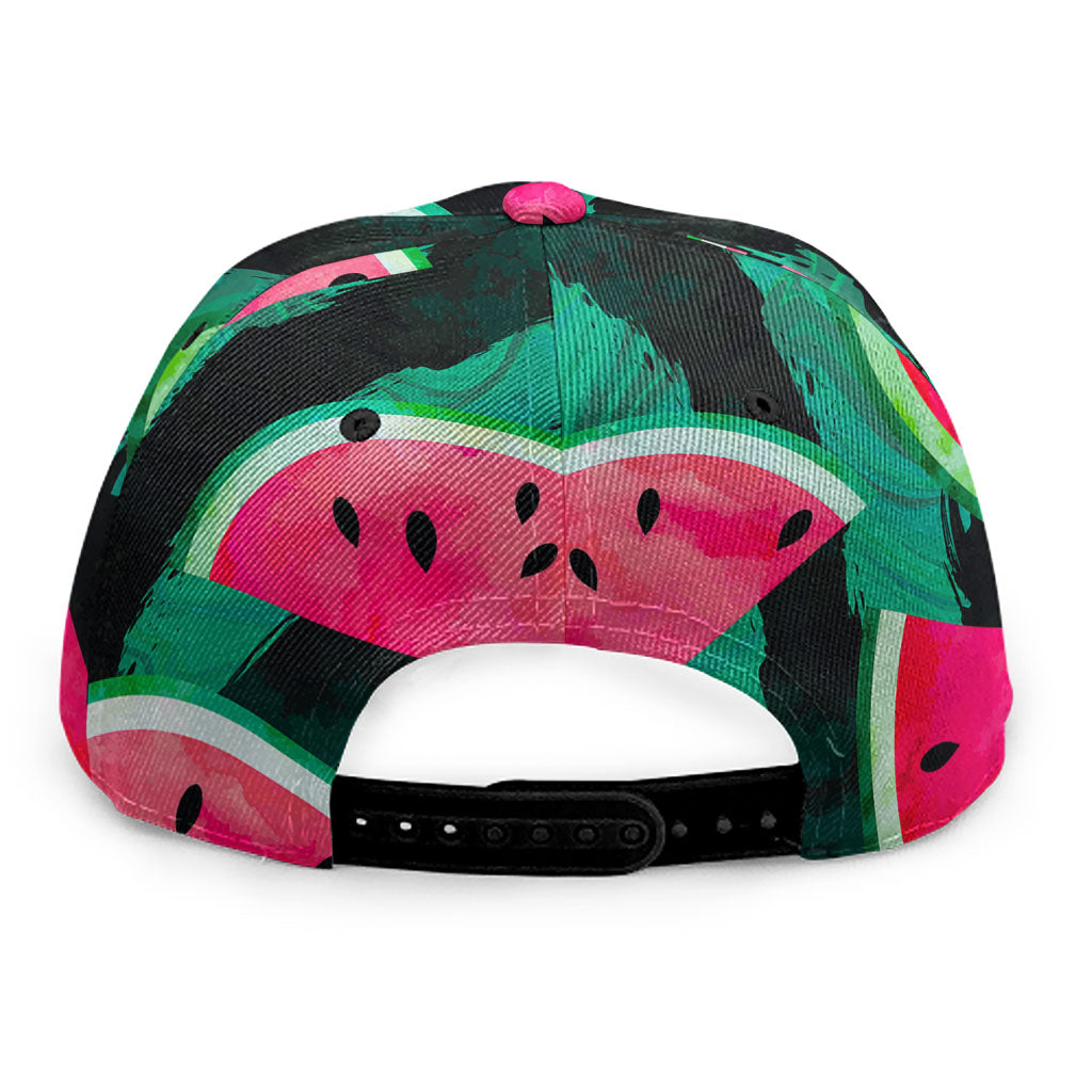 Green Striped Watermelon Pattern Print Snapback Cap