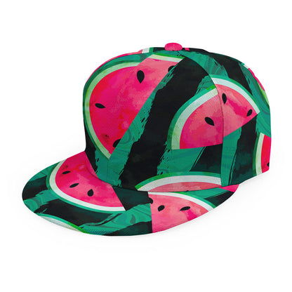 Green Striped Watermelon Pattern Print Snapback Cap