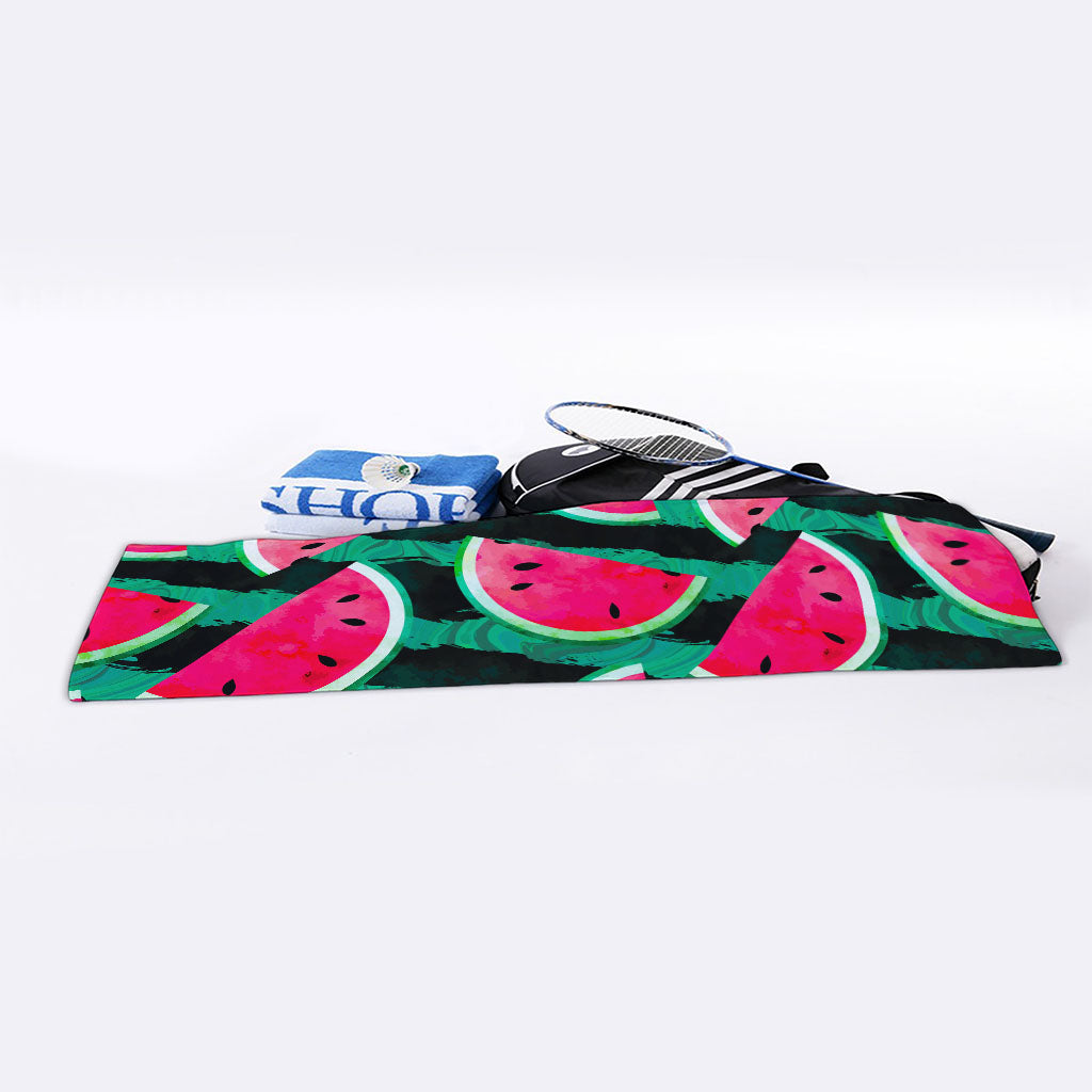 Green Striped Watermelon Pattern Print Sports Towel