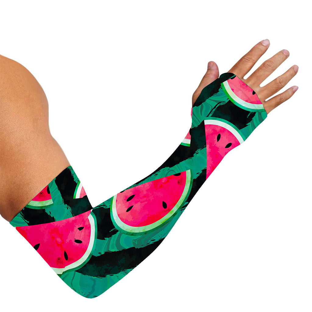 Green Striped Watermelon Pattern Print Sun Protection Arm Sleeves