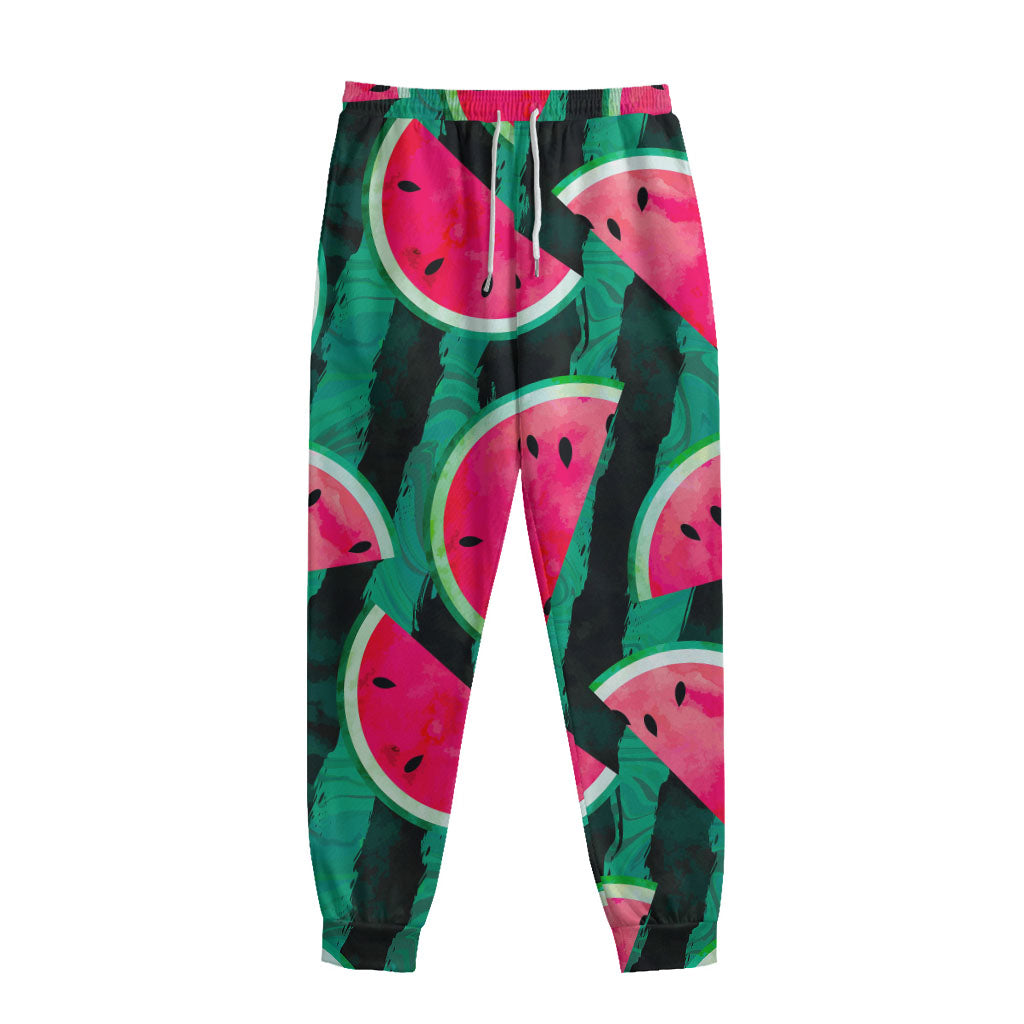 Green Striped Watermelon Pattern Print Sweatpants