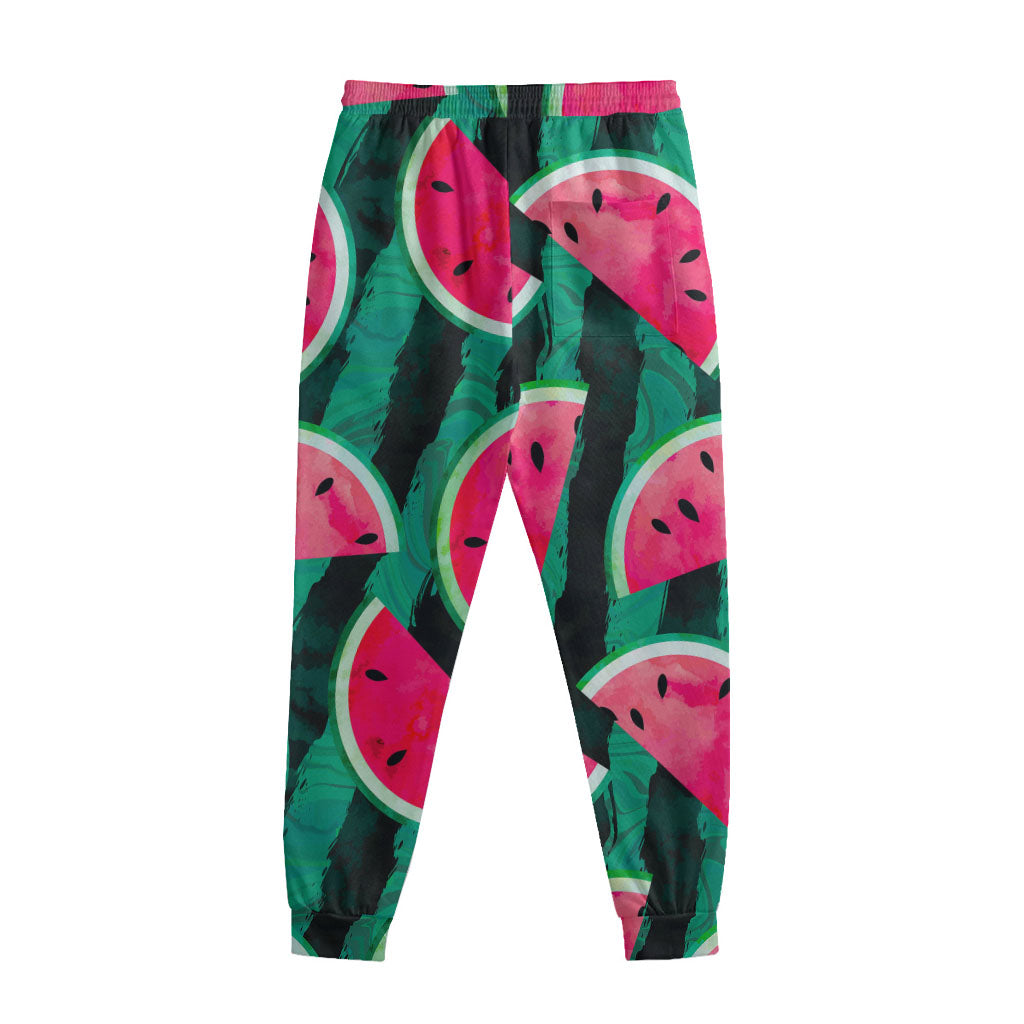 Green Striped Watermelon Pattern Print Sweatpants