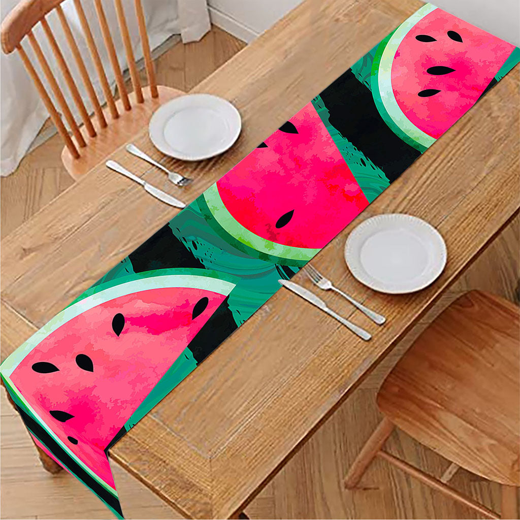 Green Striped Watermelon Pattern Print Table Runner