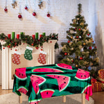 Green Striped Watermelon Pattern Print Tablecloth