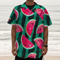 Green Striped Watermelon Pattern Print Textured Short Sleeve Shirt