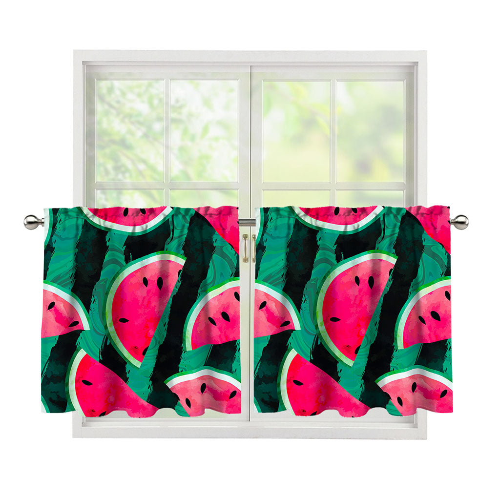 Green Striped Watermelon Pattern Print Tier Curtains
