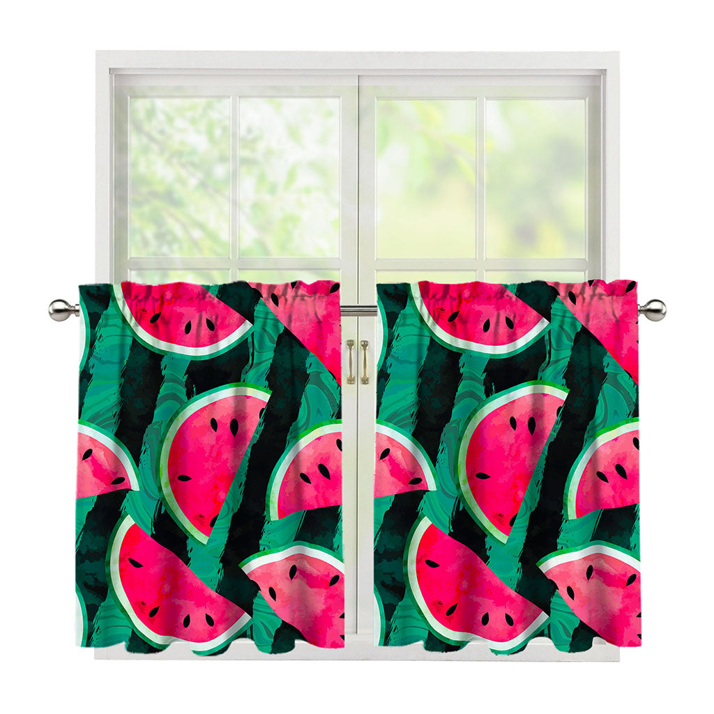 Green Striped Watermelon Pattern Print Tier Curtains