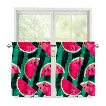 Green Striped Watermelon Pattern Print Tier Curtains