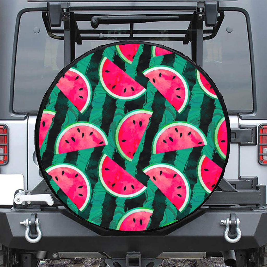 Green Striped Watermelon Pattern Print Tire Cover