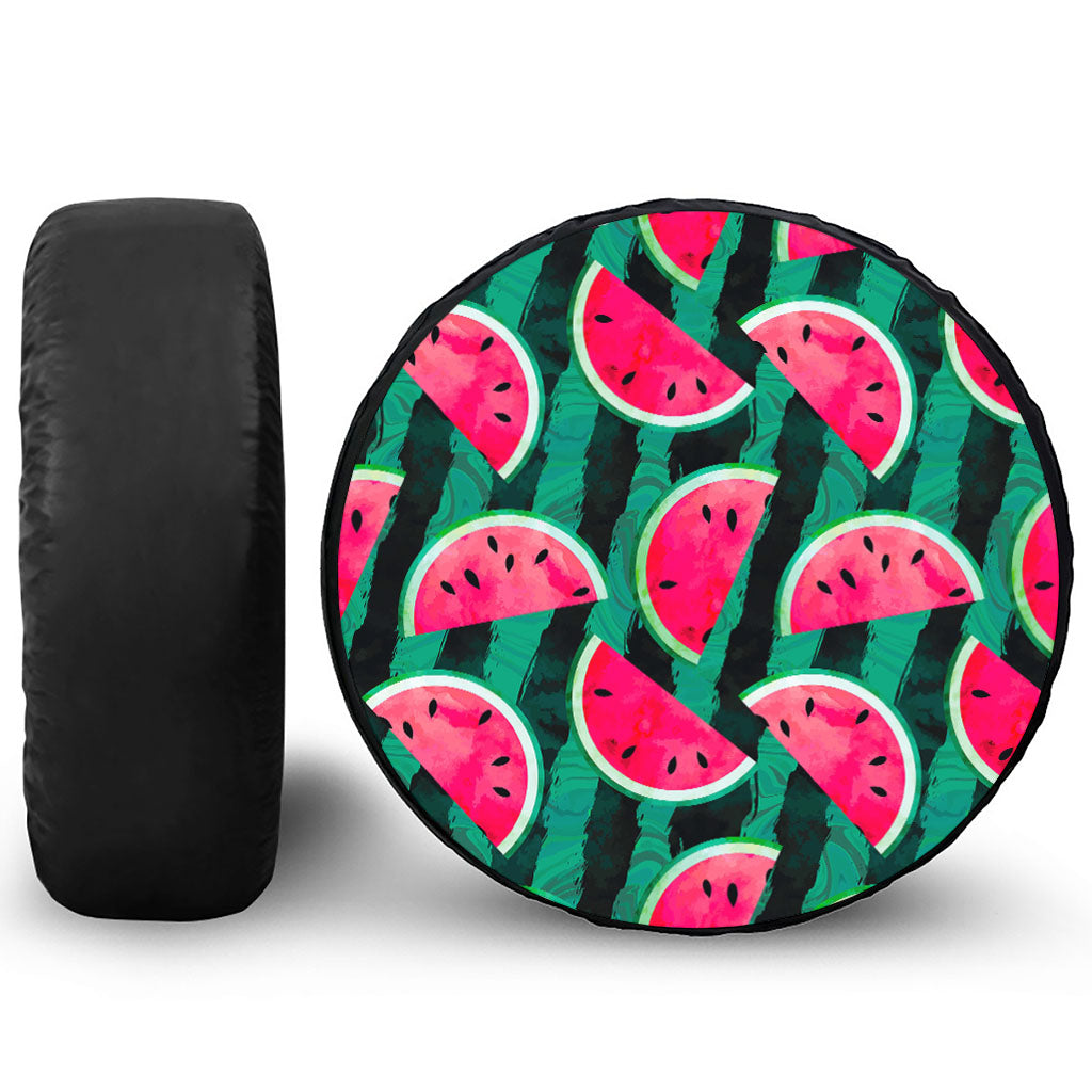 Green Striped Watermelon Pattern Print Tire Cover
