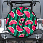 Green Striped Watermelon Pattern Print Tire Cover With Camera Hole