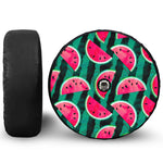 Green Striped Watermelon Pattern Print Tire Cover With Camera Hole
