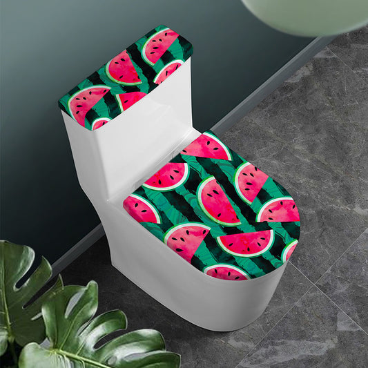 Green Striped Watermelon Pattern Print Toilet Lid And Tank Cover Set