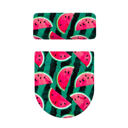 Green Striped Watermelon Pattern Print Toilet Lid And Tank Cover Set