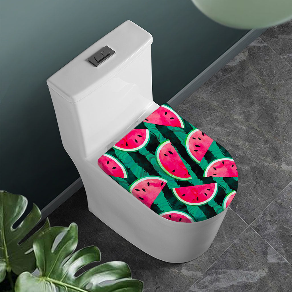 Green Striped Watermelon Pattern Print Toilet Lid Cover