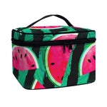 Green Striped Watermelon Pattern Print Travel Makeup Bag