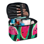 Green Striped Watermelon Pattern Print Travel Makeup Bag