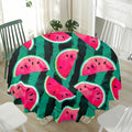Green Striped Watermelon Pattern Print Waterproof Round Tablecloth
