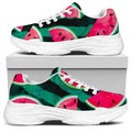 Green Striped Watermelon Pattern Print White Chunky Shoes