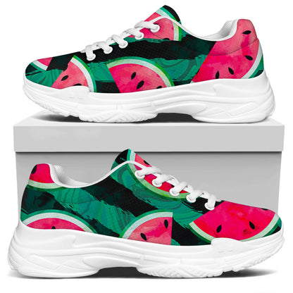 Green Striped Watermelon Pattern Print White Chunky Shoes