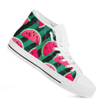 Green Striped Watermelon Pattern Print White High Top Sneakers