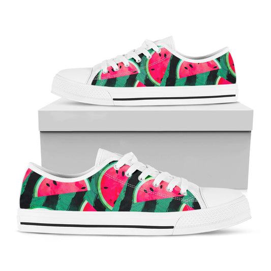 Green Striped Watermelon Pattern Print White Low Top Sneakers