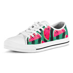 Green Striped Watermelon Pattern Print White Low Top Sneakers