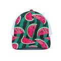 Green Striped Watermelon Pattern Print White Mesh Trucker Hat