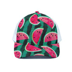Green Striped Watermelon Pattern Print White Mesh Trucker Cap