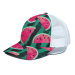 Green Striped Watermelon Pattern Print White Mesh Trucker Cap