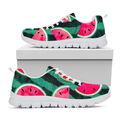 Green Striped Watermelon Pattern Print White Running Shoes