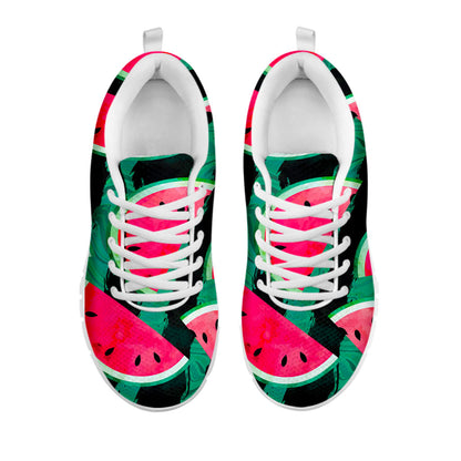 Green Striped Watermelon Pattern Print White Running Shoes
