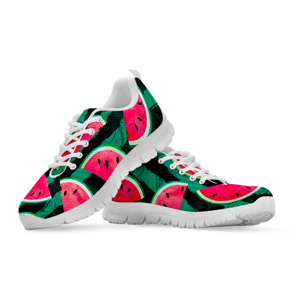 Green Striped Watermelon Pattern Print White Running Shoes